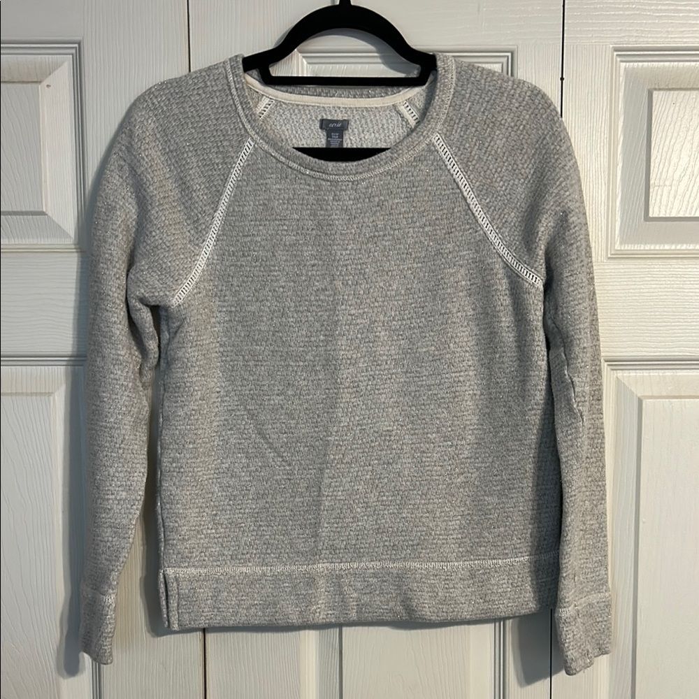AERIE Gray Crewneck Sweatshirt Waffle Knit Pull-On Athleisure Loungewear XS